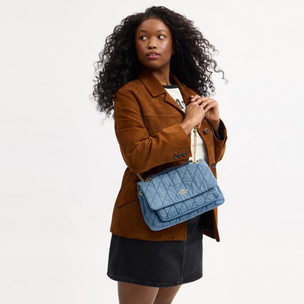 Coach Elodie Crossbody Bag In Regenerative Cotton With Quilting Gold Indigo