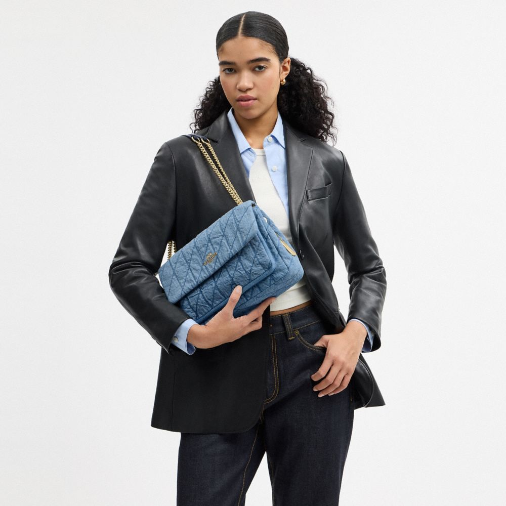 Coach Elodie Crossbody Bag In Regenerative Cotton With Quilting Gold Indigo