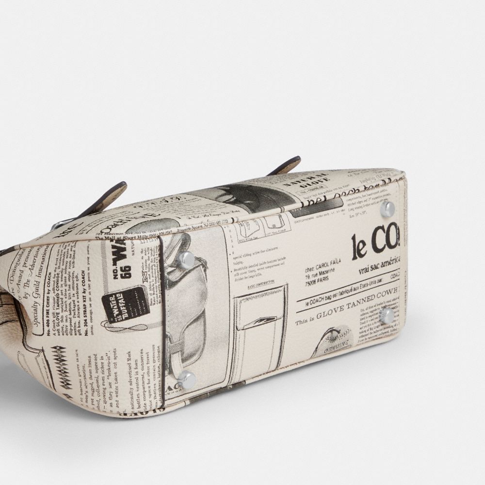 Coach Asher Shoulder Bag With Newspaper Print Silver Chalk Multi
