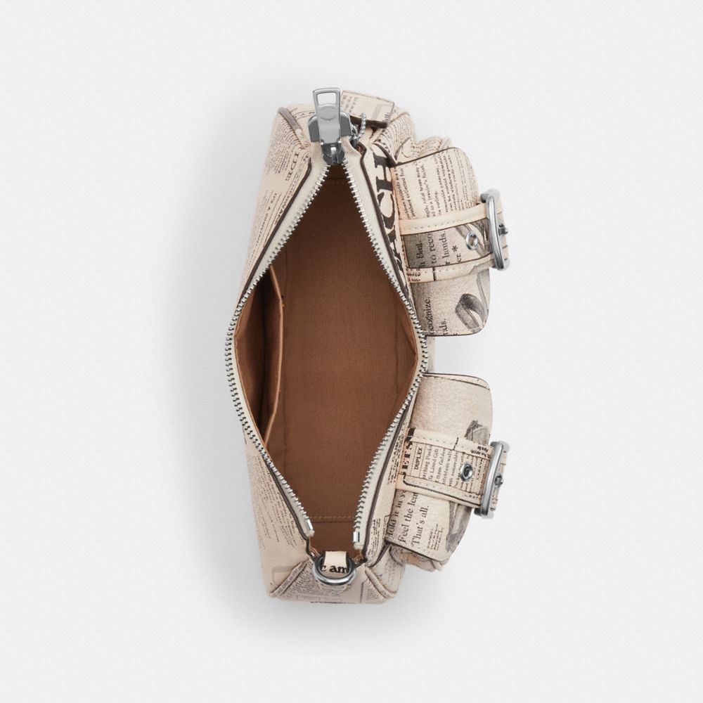 Coach Ashton Shoulder Bag With Newspaper Print Silver Chalk Multi