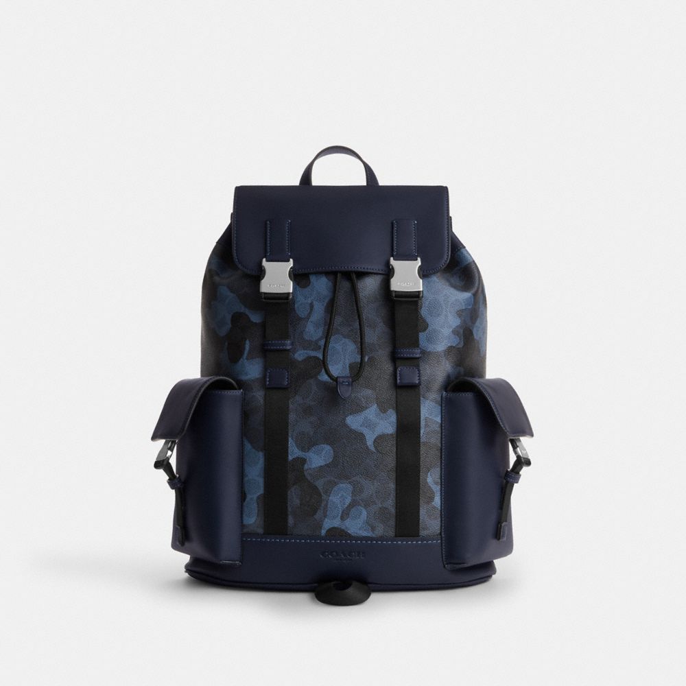 Coach Clark Backpack In Signature Camo Print Silver Blue Multi