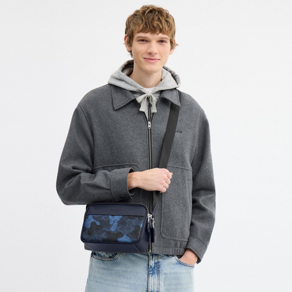 Coach Graham Crossbody Bag In Signature Camo Print Silver Blue Multi