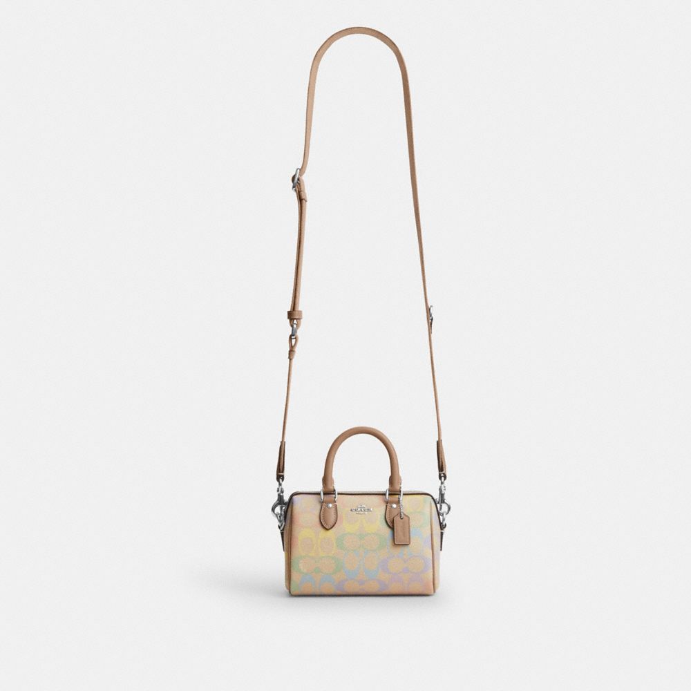 Coach Mini Rowan Crossbody Bag In Rainbow Signature Canvas Silver Sand Multi
