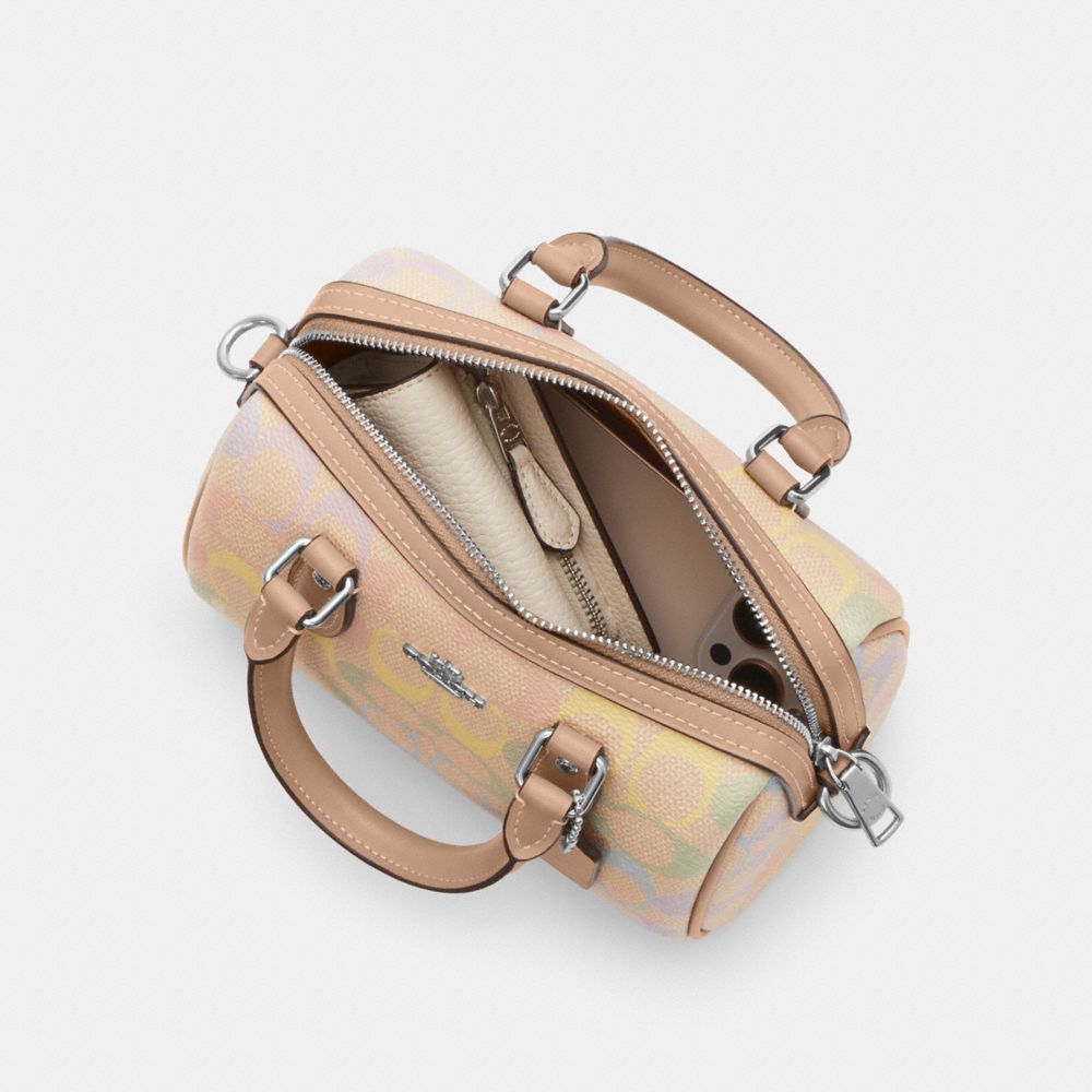 Coach Mini Rowan Crossbody Bag In Rainbow Signature Canvas Silver