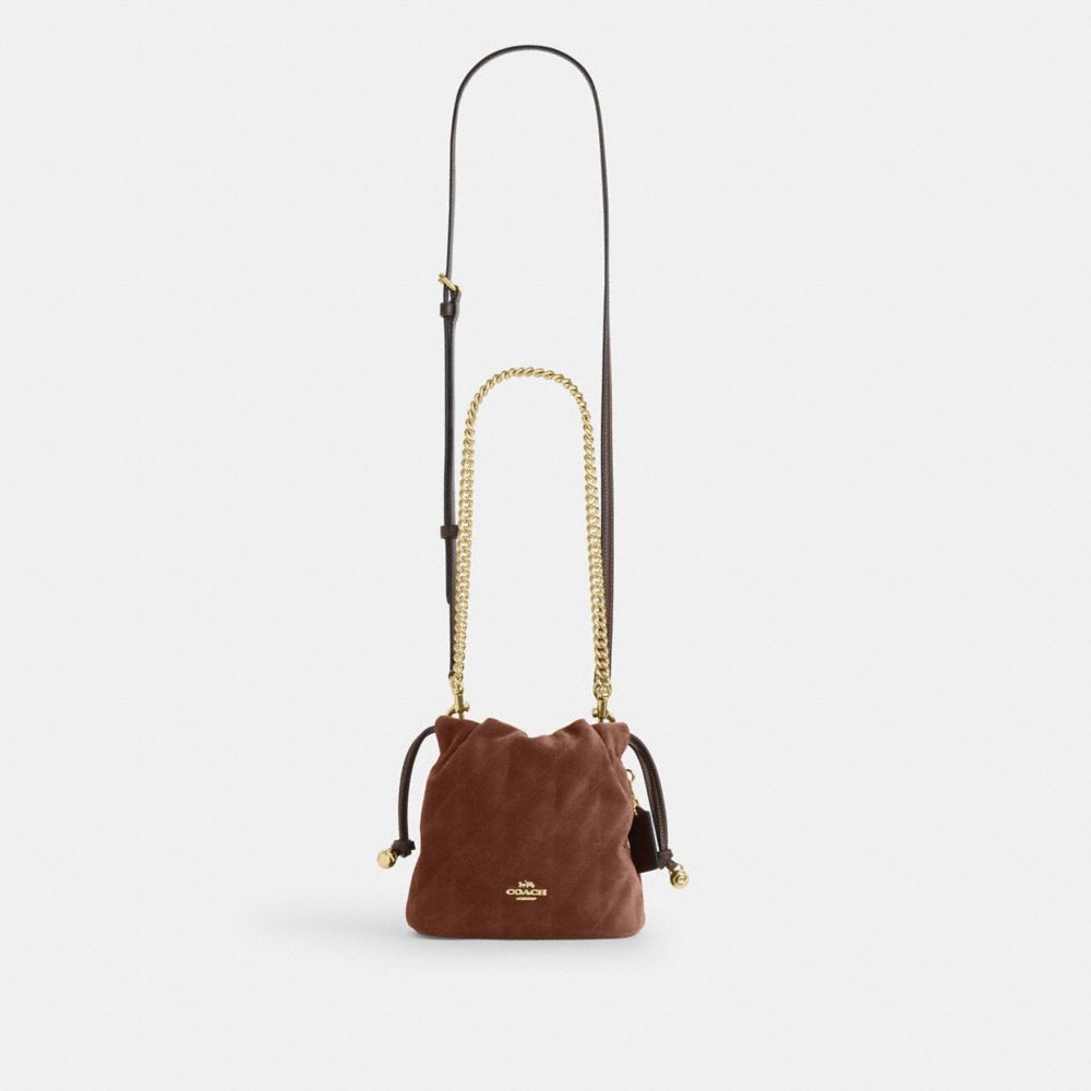 Coach Faye Mini Drawstring Bag With Quilting Gold Vintage Brown Maple