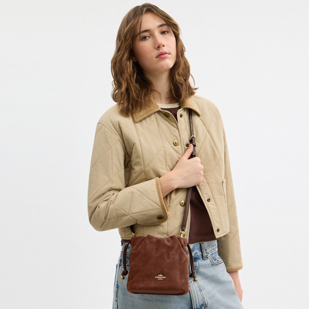Coach Faye Mini Drawstring Bag With Quilting Gold Vintage Brown Maple