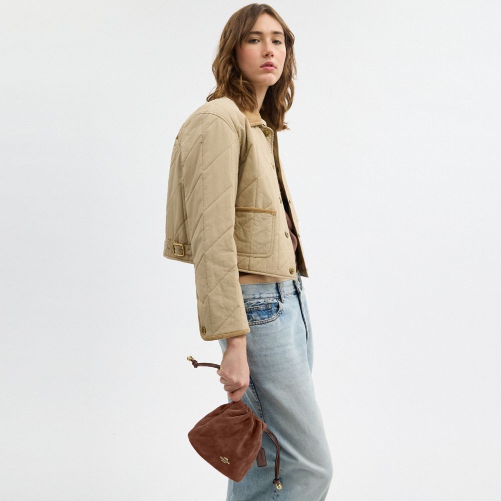 Coach Faye Mini Drawstring Bag With Quilting Gold Vintage Brown Maple
