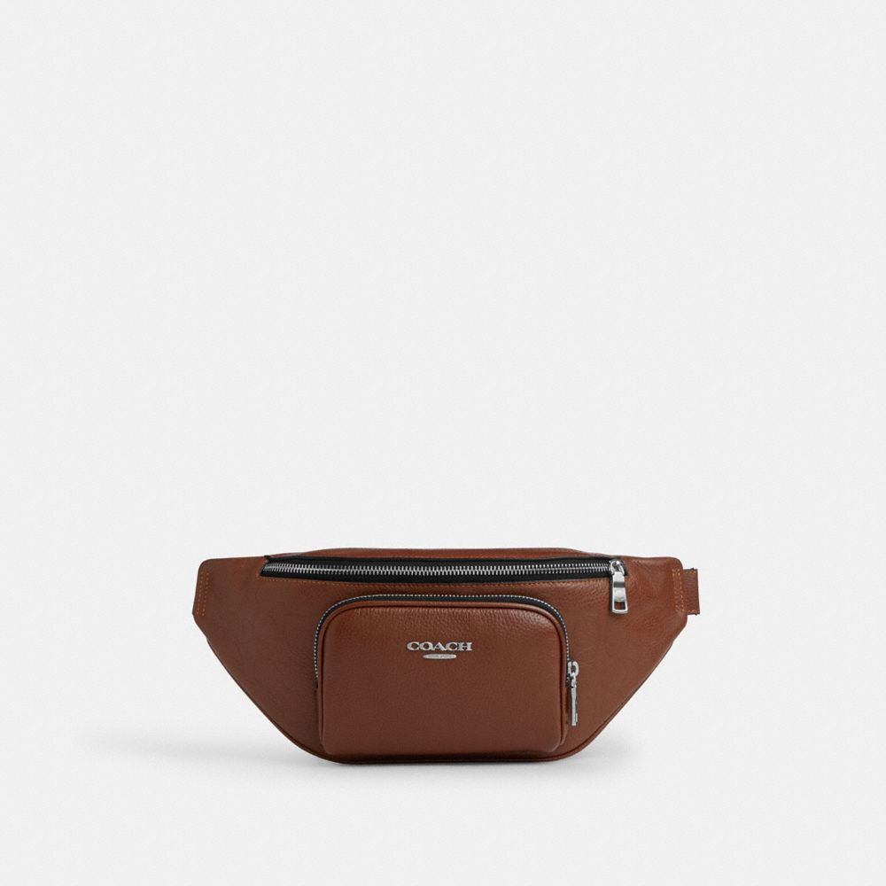 Coach Racer Small Belt Bag In Signature Leather Silver Vintage Brown