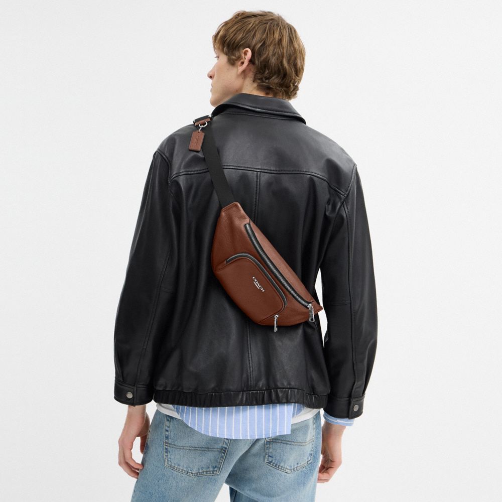 Coach Racer Small Belt Bag In Signature Leather Silver Vintage Brown