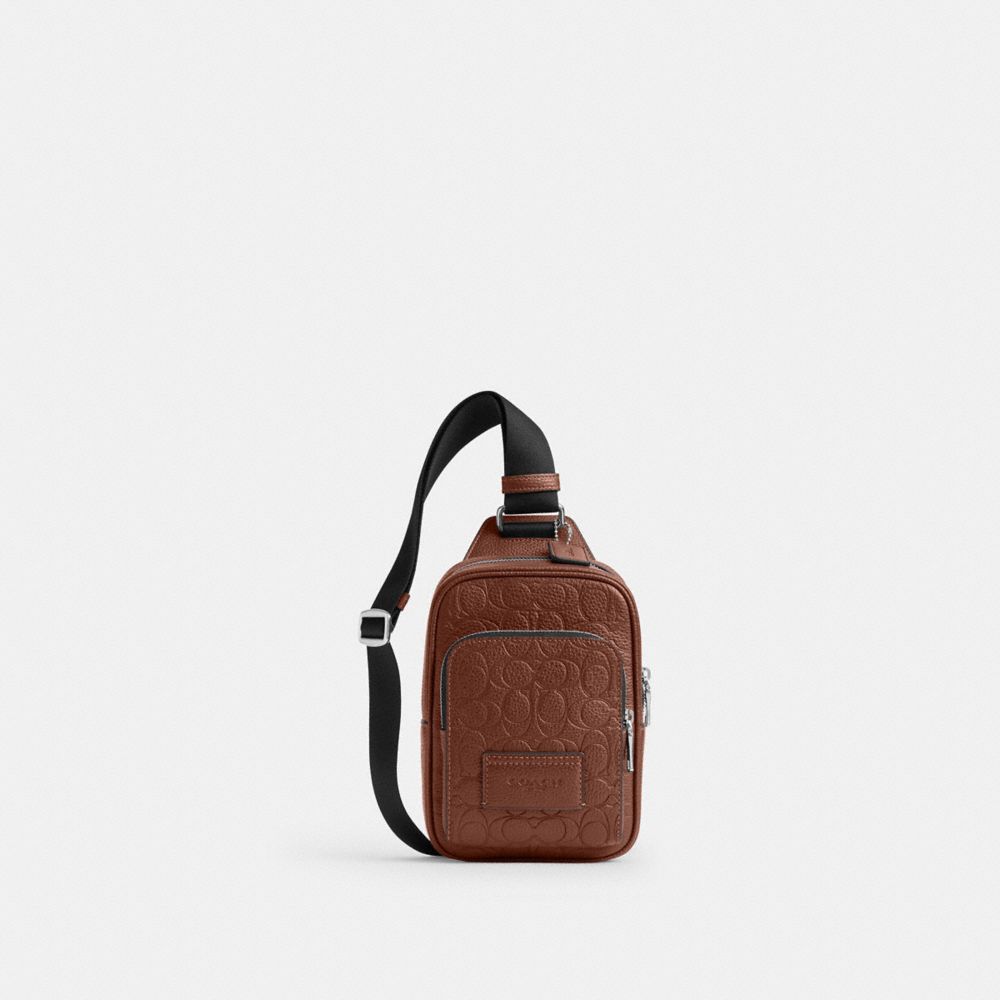 Coach Racer Sling Pack In Signature Leather Silver Vintage Brown