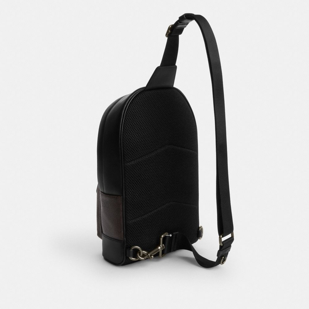 Coach West Pack In Signature Canvas With Varsity Stripe Gunmetal Walnut Multi