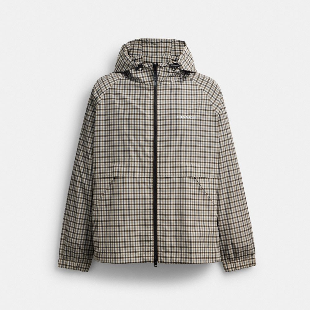 Coach Plaid Windbreaker In Recycled Polyester Beige