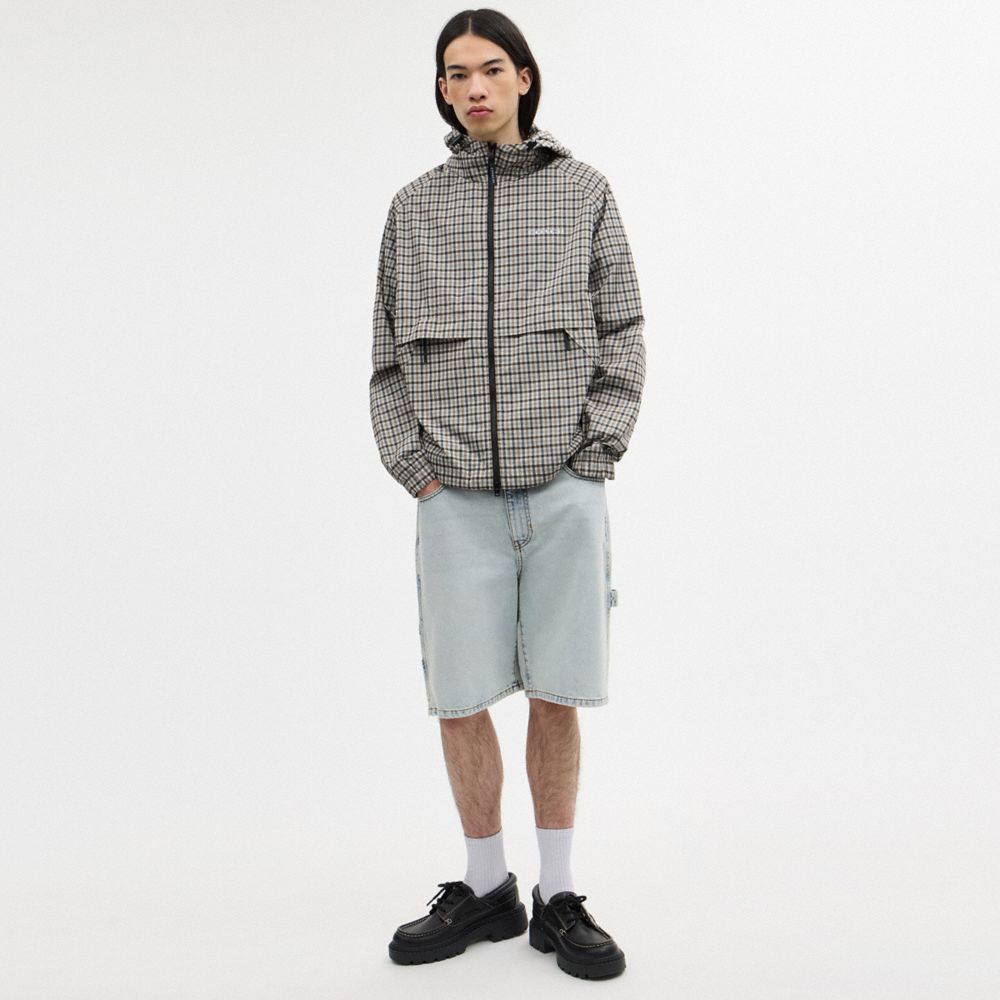 Coach Plaid Windbreaker In Recycled Polyester Beige