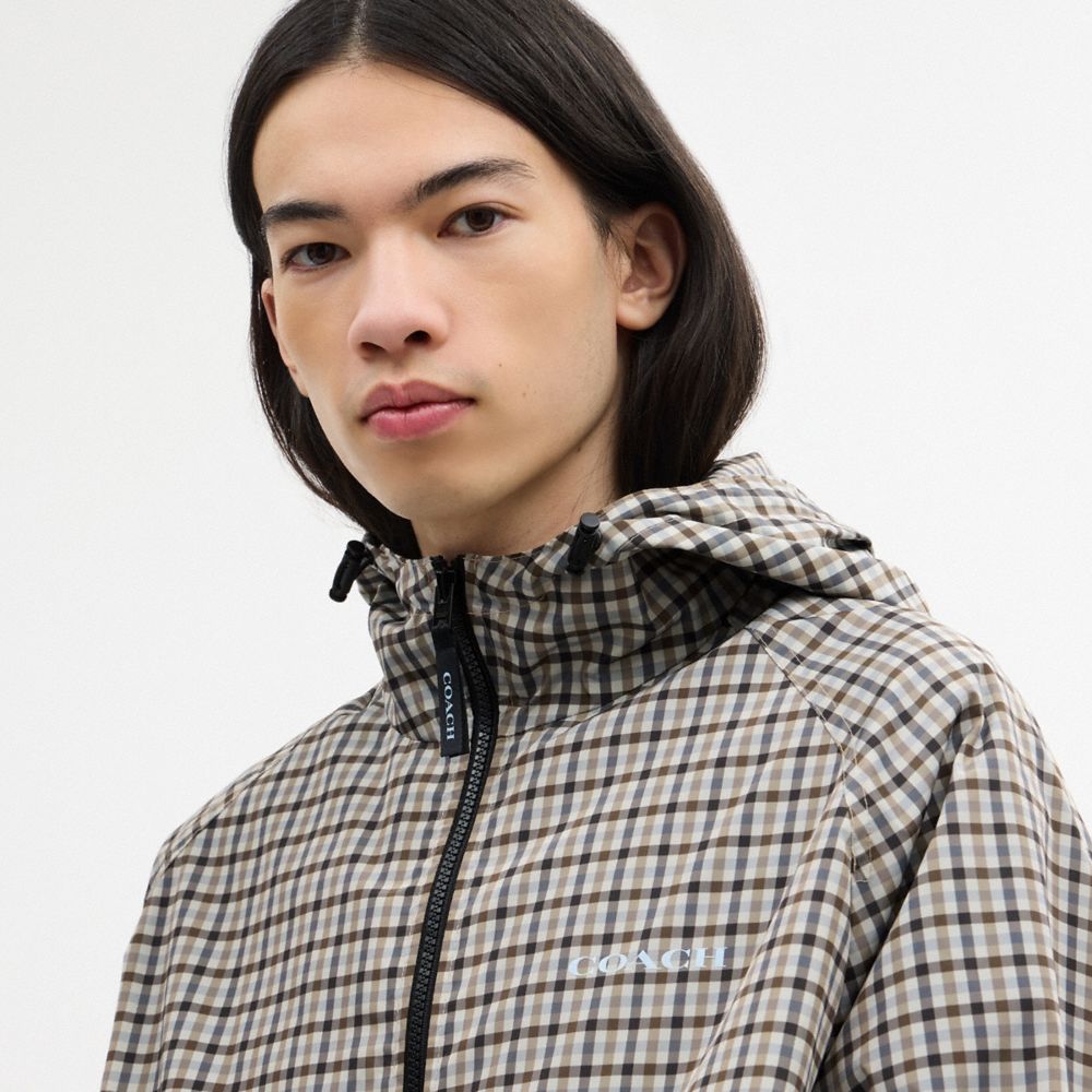 Coach Plaid Windbreaker In Recycled Polyester Beige