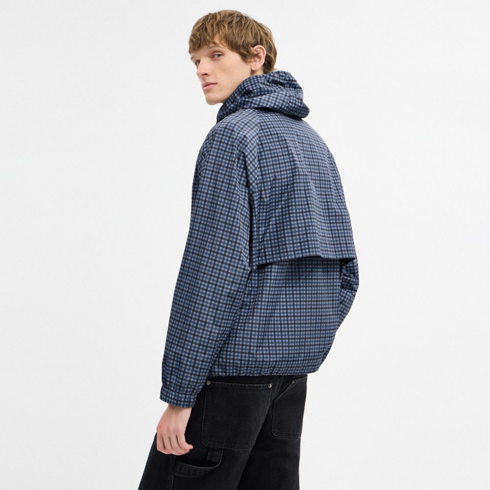 Coach Plaid Windbreaker In Recycled Polyester Blue