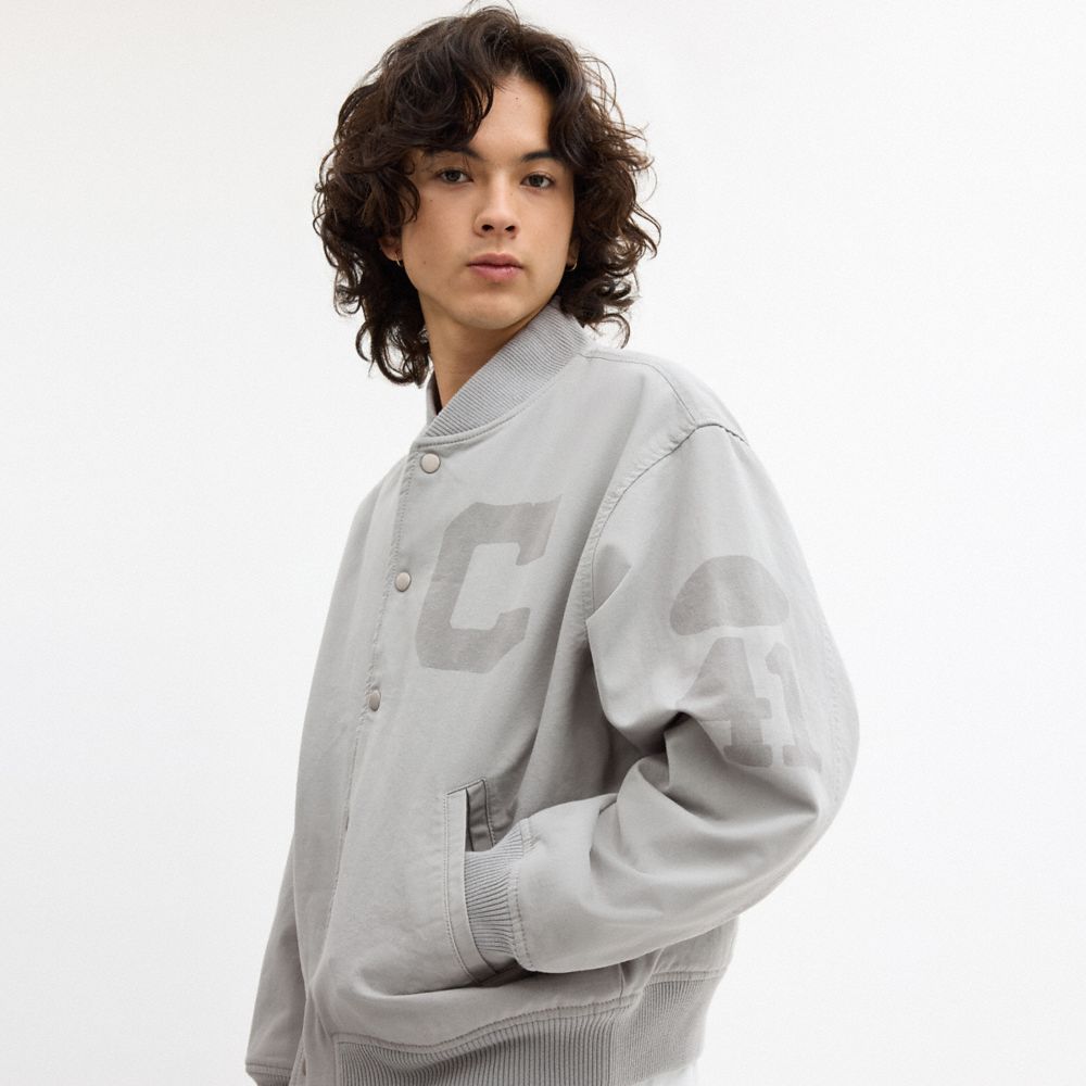 Coach Canvas Varsity Jacket Light Grey