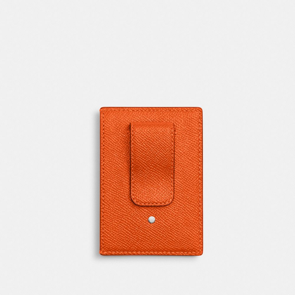 Coach Card Case With Money Clip Silver/Spice Orange