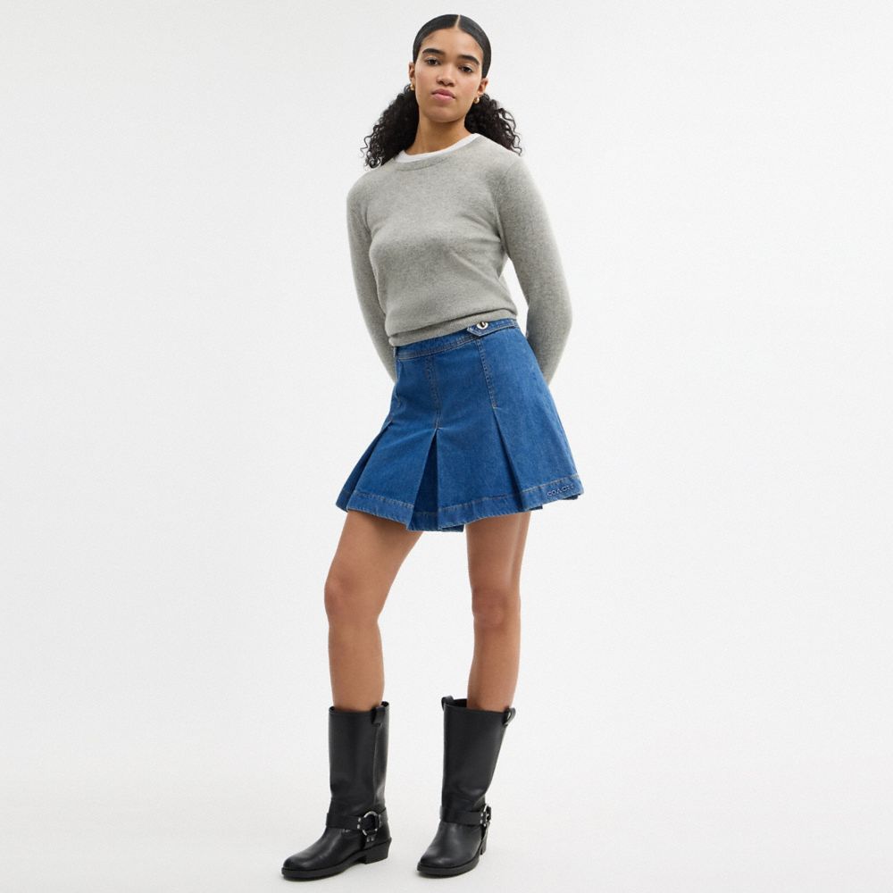Coach Denim Pleated Skirt Western Wash