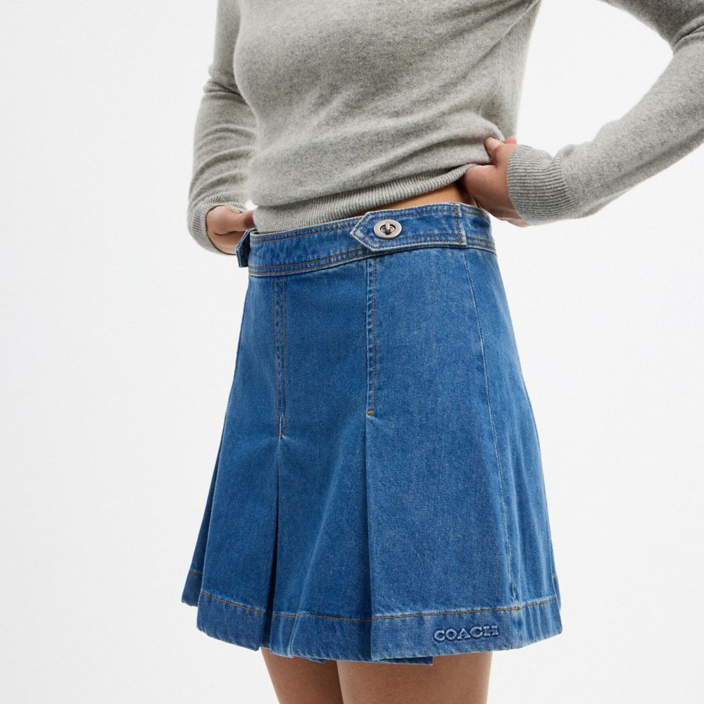 Coach Denim Pleated Skirt Western Wash