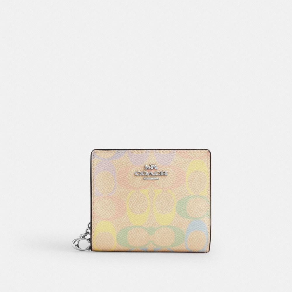 Coach Snap Wallet In Rainbow Signature Canvas Silver