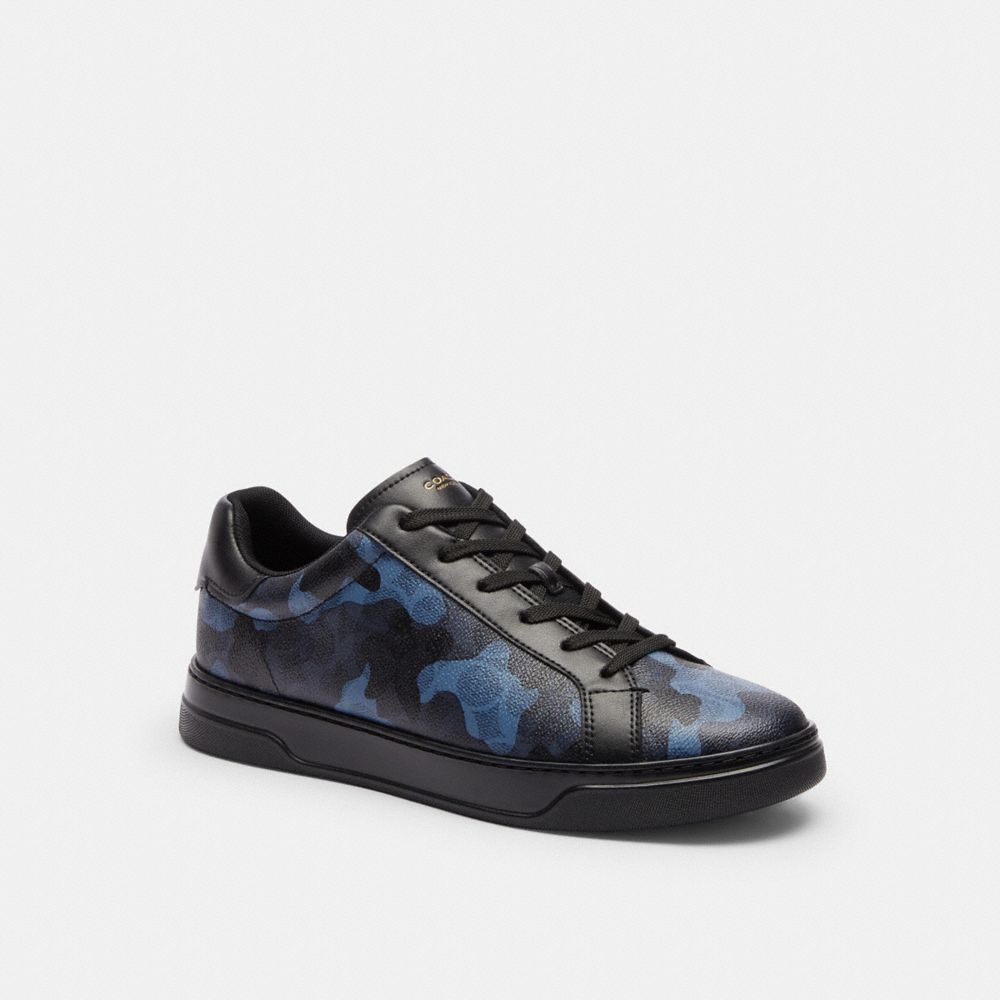 Coach High Line Sneaker In Signature Canvas With Camo Print Blue Camo