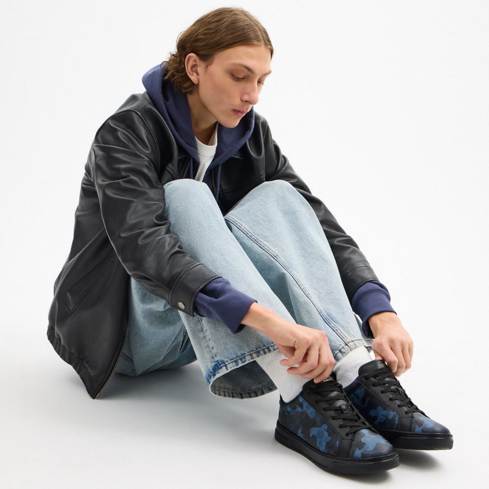 Men's Coach High Line Sneaker In Signature Canvas With Camo Print Blue Camo