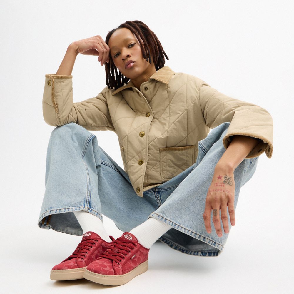 Women's Coach Canvas Sneaker In Signature Denim Red Denim Ivory