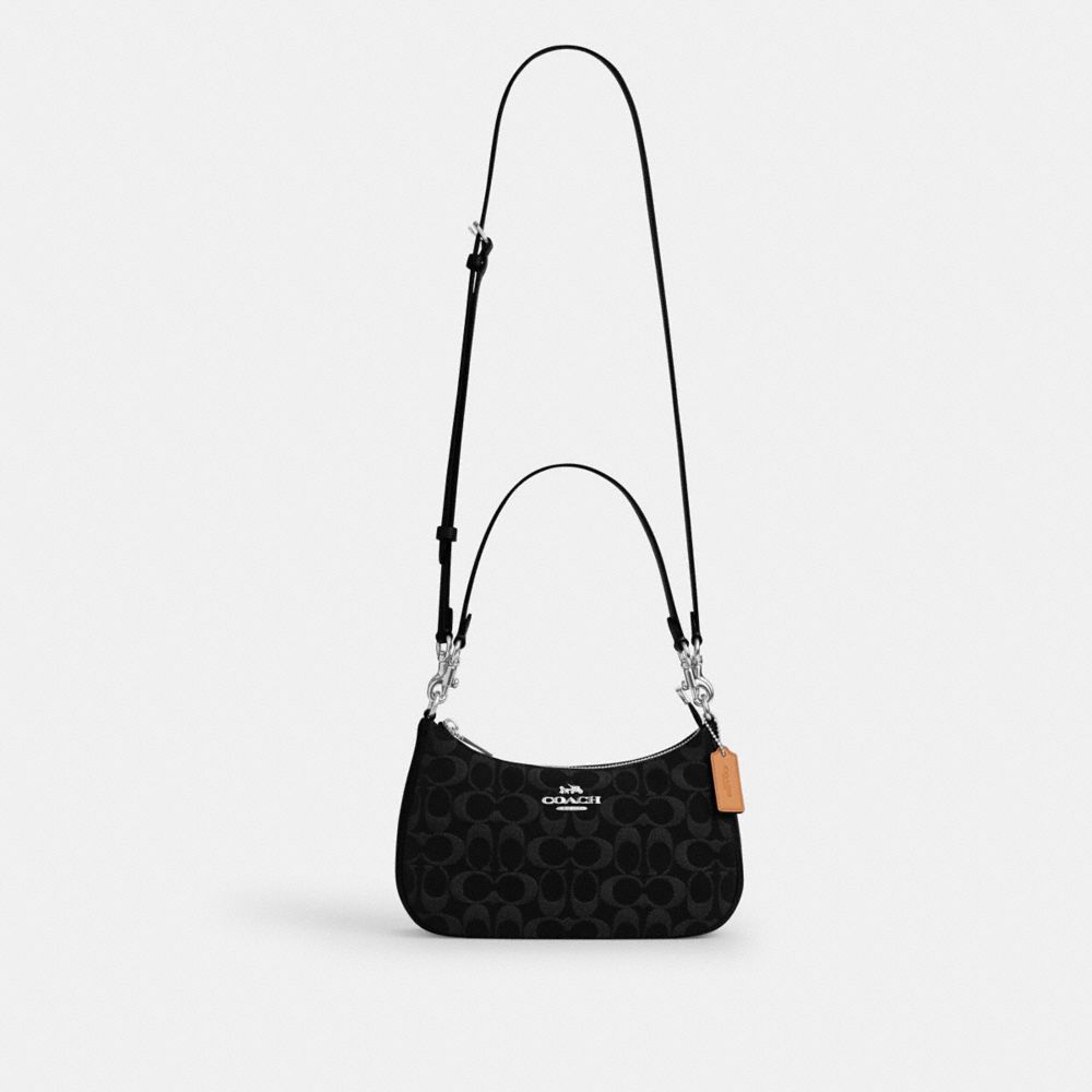 Coach Teri Shoulder Bag In Signature Denim Silver Black