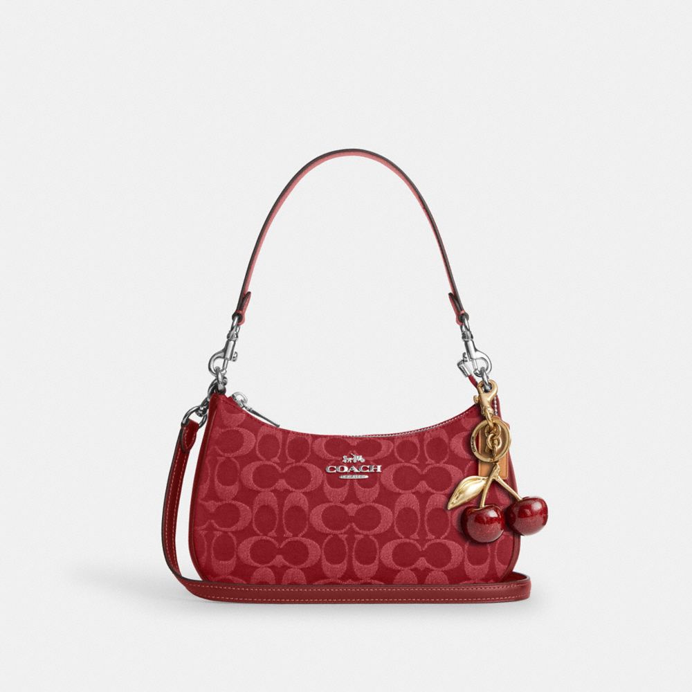 Coach Teri Shoulder Bag In Signature Denim Silver True Red