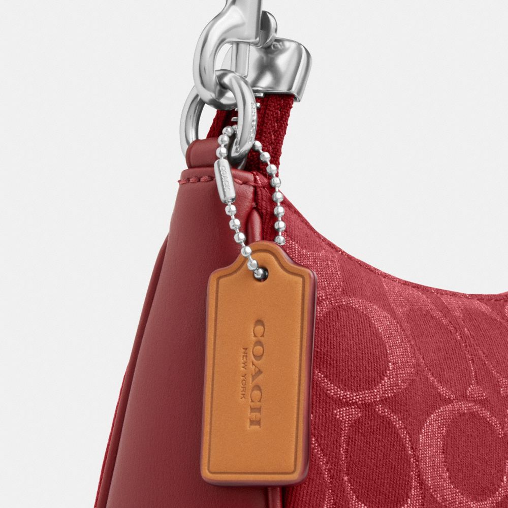 Coach Teri Shoulder Bag In Signature Denim Silver True Red