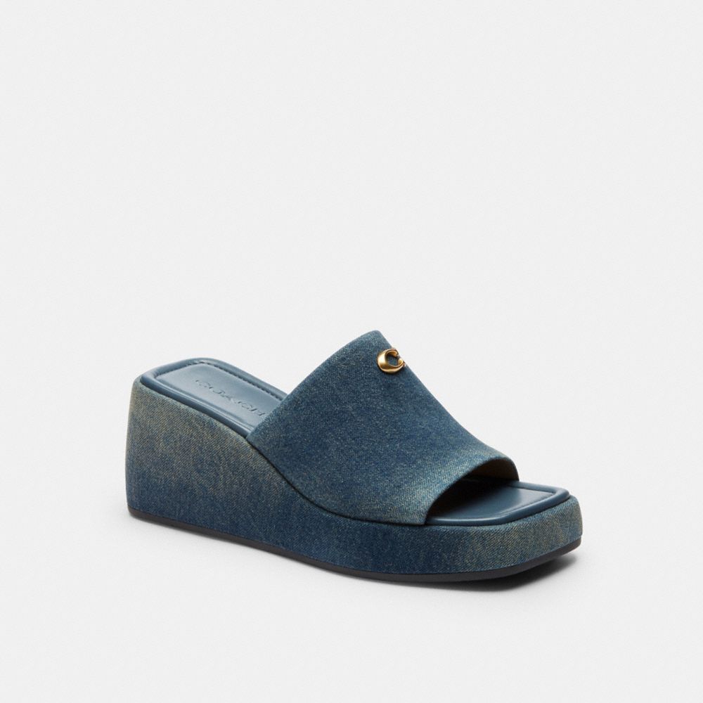 Women's Coach Marie Platform Sandal In Loved Denim Dark Indigo