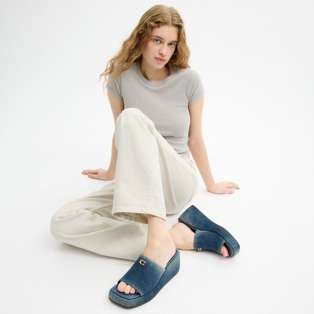 Women's Coach Marie Platform Sandal In Loved Denim Dark Indigo