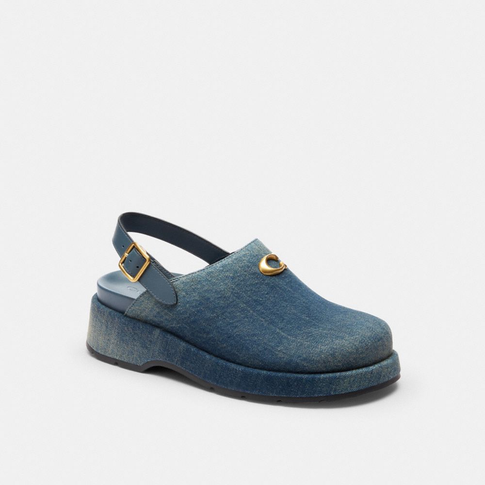 Women's Coach Sculpted C Platform Clog In Loved Denim Dark Indigo
