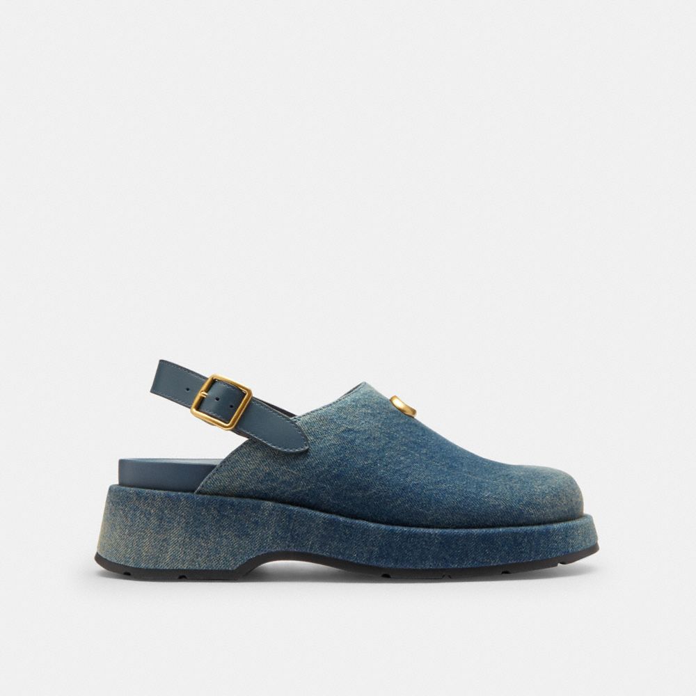 Women's Coach Sculpted C Platform Clog In Loved Denim Dark Indigo