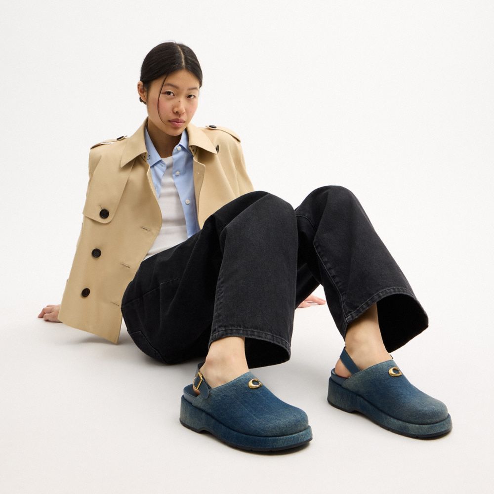 Women's Coach Sculpted C Platform Clog In Loved Denim Dark Indigo