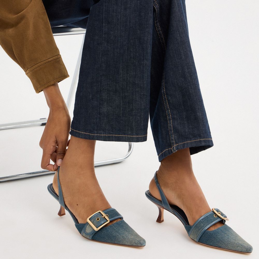 Women's Coach Margot Slingback In Loved Denim Dark Indigo