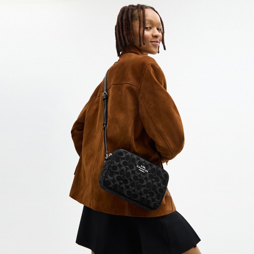 Coach Jamie Camera Bag In Signature Denim Silver Black