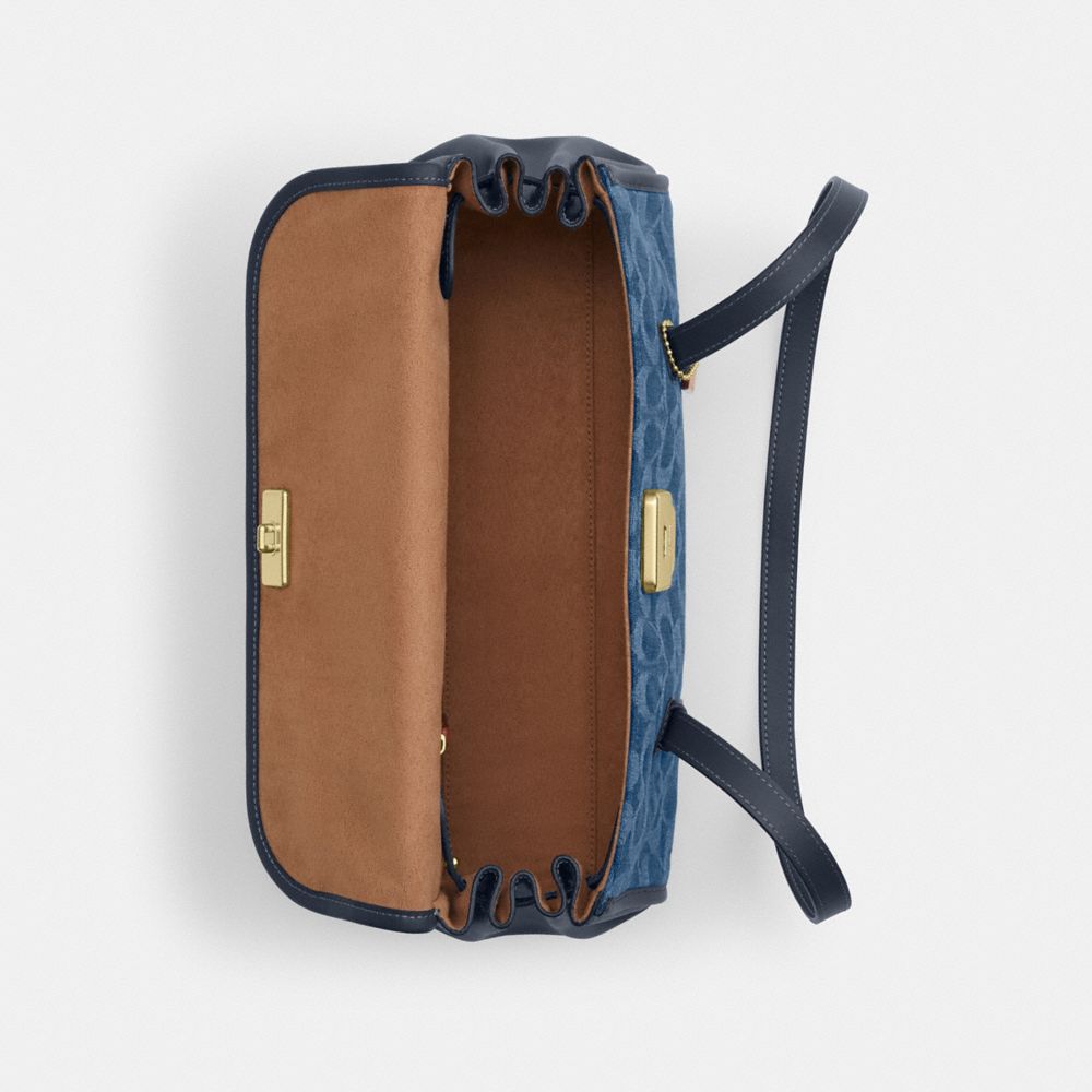 Coach Bridget Flap Shoulder Bag In Signature Denim Gold Indigo