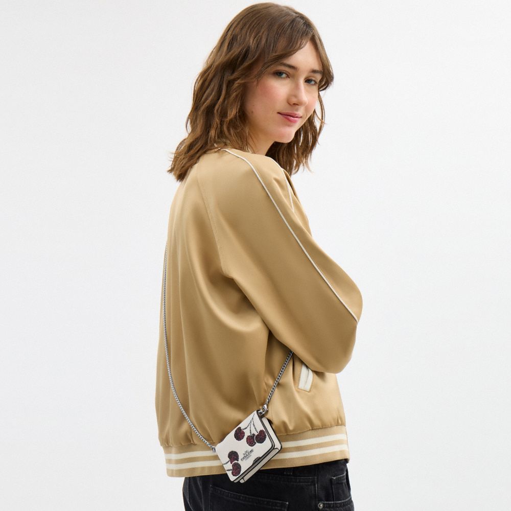 Coach Mini Wallet On A Chain With Cherry Print Silver Chalk Multi