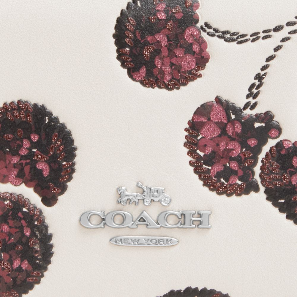 Coach Mini Wallet On A Chain With Cherry Print Silver Chalk Multi