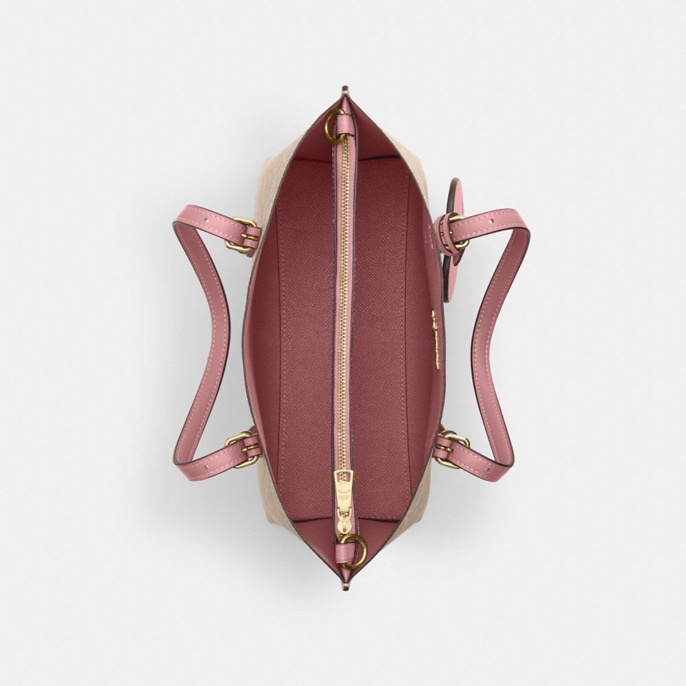 Coach Mollie Tote Bag 25 In Signature Canvas With Heart Charm Gold Sand Peony