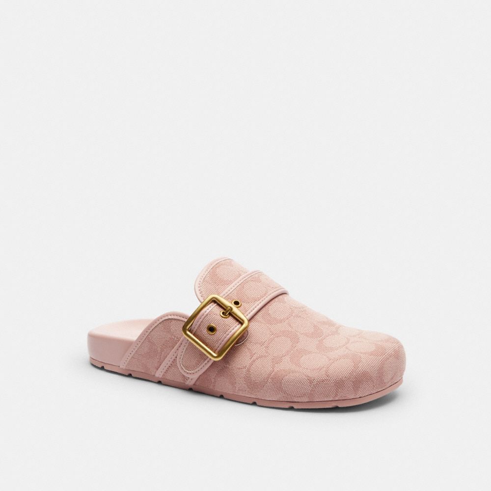 Coach Archival Buckle Clog In Signature Jacquard Canvas Carnation