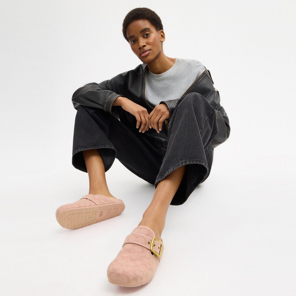 Women's Coach Archival Buckle Clog In Signature Jacquard Canvas Carnation