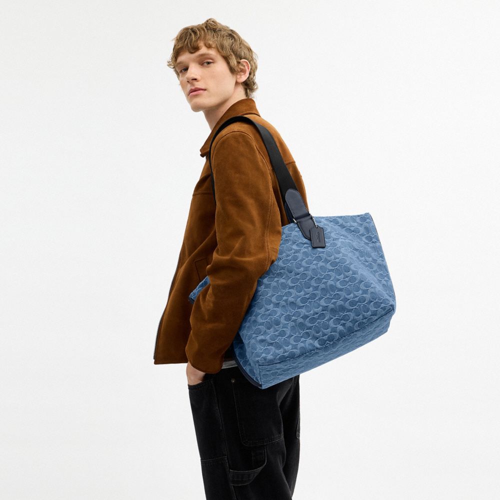Coach Small Tour Tote Bag In Signature Denim Silver Denim
