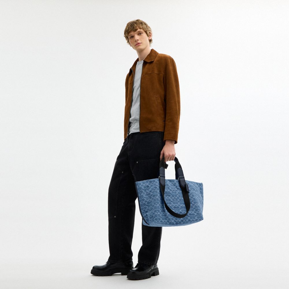 Coach Small Tour Tote Bag In Signature Denim Silver Denim