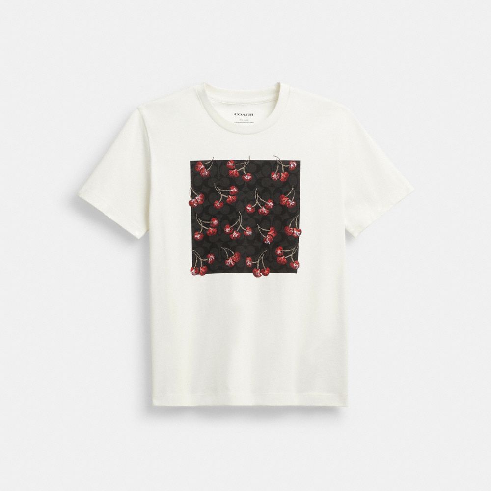 Coach Cherry Signature Classic T Shirt In Organic Cotton Vintage Ivory