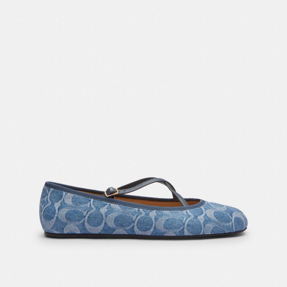 Women's Coach Phoebe Ballet Flat In Signature Denim Indigo