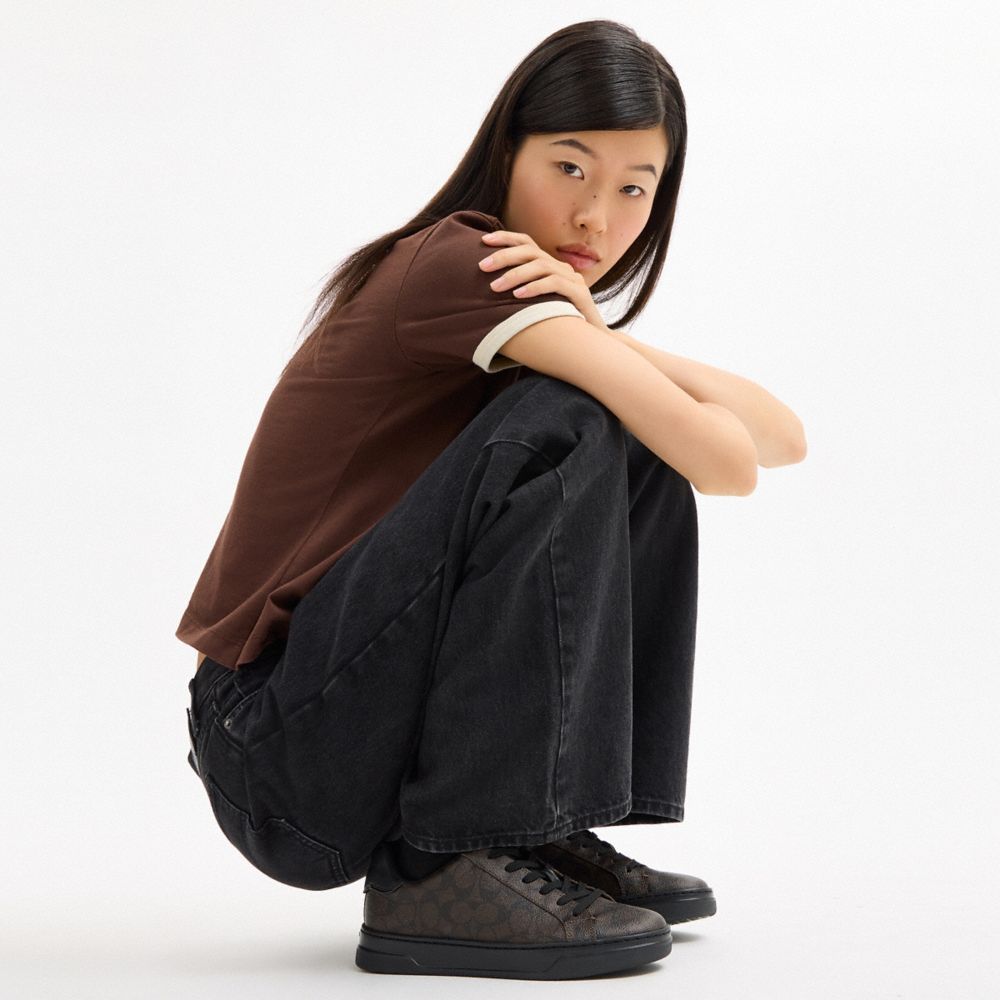 Women's Coach High Line Sneaker In Signature Canvas Walnut & Black