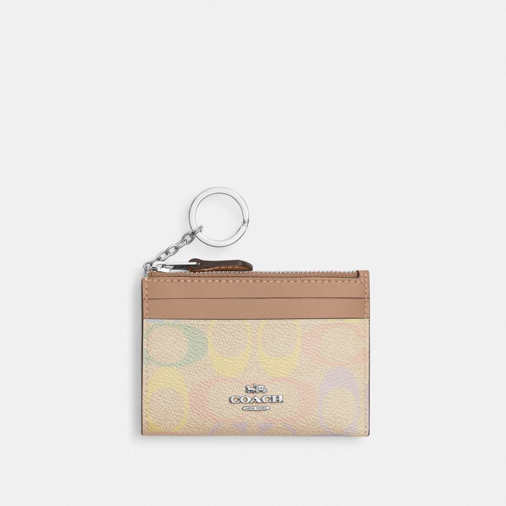 Coach Mini Skinny Id Case In Rainbow Signature Canvas Silver