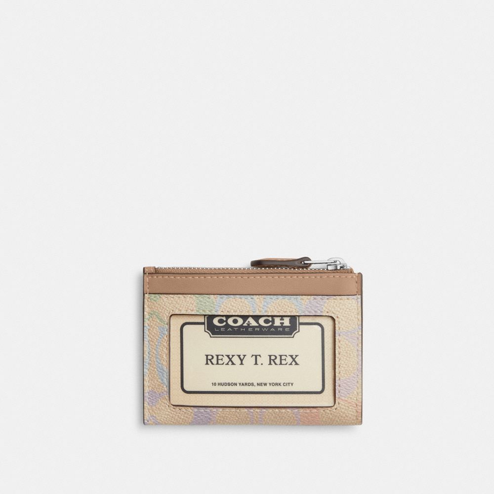 Coach Mini Skinny Id Case In Rainbow Signature Canvas Silver